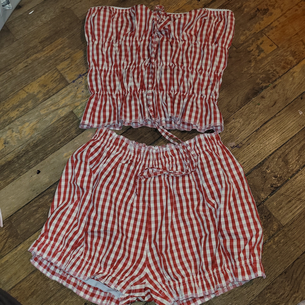 Red and White Gingham Two-Piece Set